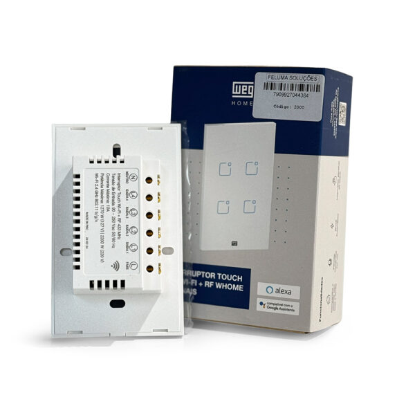 INTERRUPTOR TOUCH 4 BOTÕES BRANCO WI-FI 4X2 WEG 16638089 - Image 5