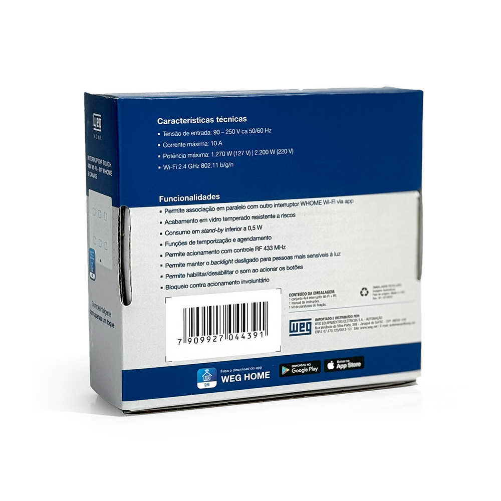 INTERRUPTOR TOUCH 6 BOTÕES BRANCO WI-FI 4X4 WEG 16638090 - Image 8