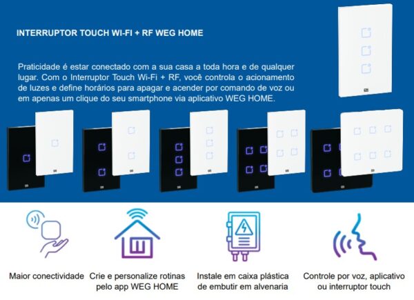 INTERRUPTOR TOUCH 4 BOTÕES BRANCO WI-FI 4X2 WEG 16638089 - Image 2