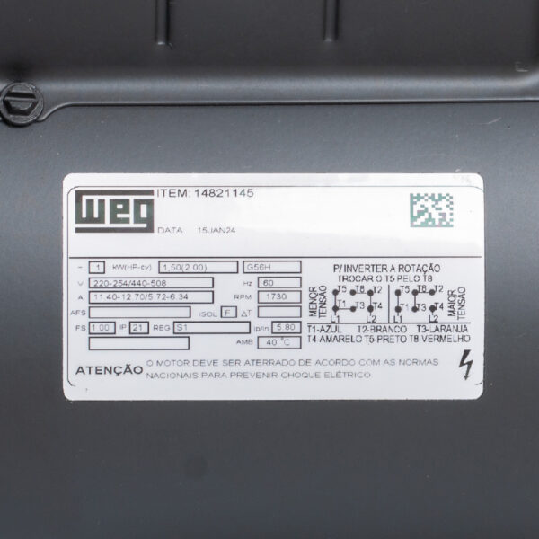 MOTOR WEG 2CV 4P G56H 220/440V 60HZ IP21 14821145 - Image 4